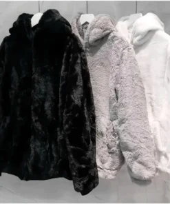 Áo Khoác Lông Thỏ Unisex Form Rộng Thụng MÀU TRƠN CÓ MŨ Siêu Rộng Thiết Kế Phong Cách Hàn Quốc