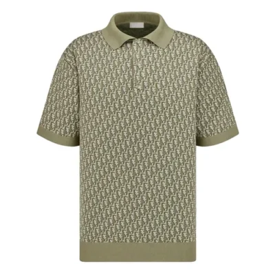 Áo Polo Nam Dior Oblique Polo Shirt Khaki Cotton Jacquard Màu Xanh Khaki