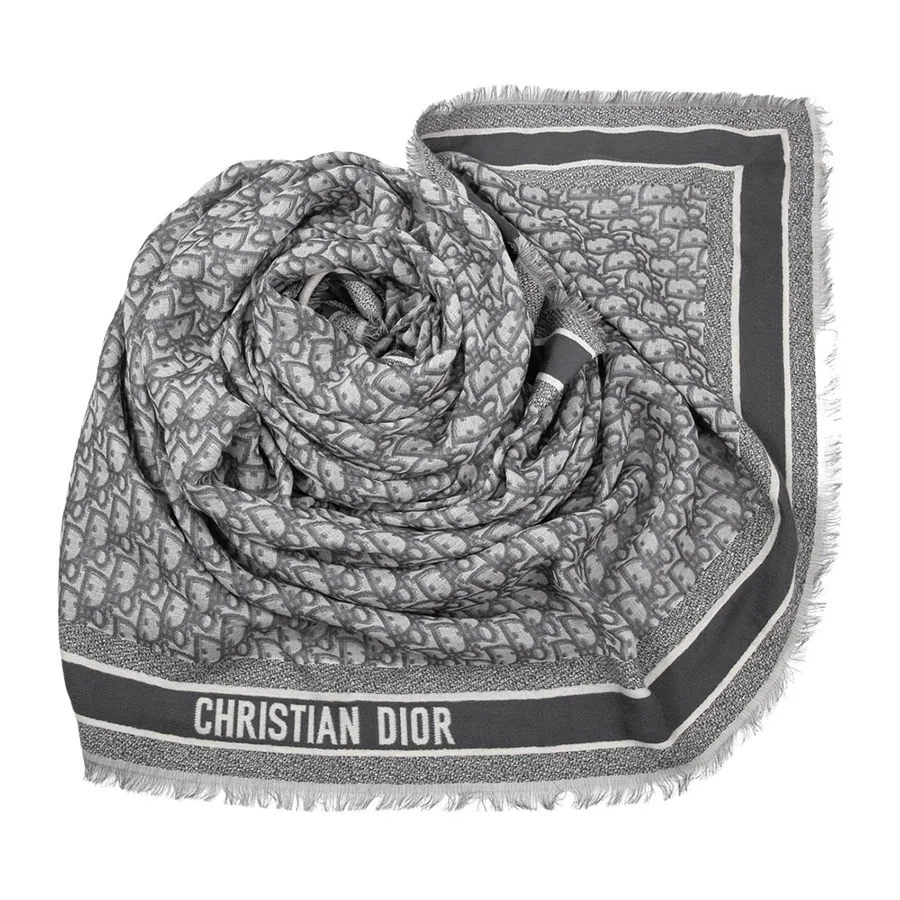 Khăn Choàng Dior D-Oblique All-Over Letter Wool Shawl Light Gray Màu Xám Họa Tiết - Ảnh 2