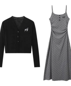 Đầm 2 dây + cardigan combo